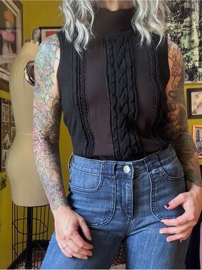 White House Black Market Cable Knit Beaded Luxury Sweater Tank Top XS Small